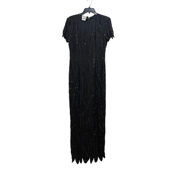 Stenay Dresses & Skirts - Silk Gown Beaded Vintage Stenay Womens 10 Black Sequin Art Deco Evening Dress